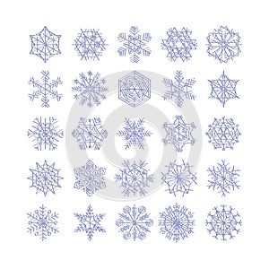 Snowflake winter set of blue isolated icon silhouette on white background vector illustration