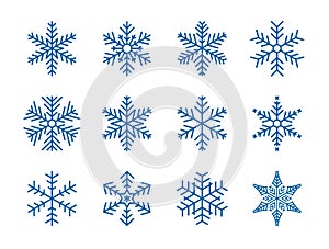 Snowflake winter set of blue isolated icon silhouette on white background. Vector illustration