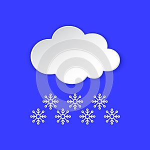 Snowflake winter weather info icon. Snow flake snowy day paper cut style. Climate weather sign. Tag for Metcast report photo