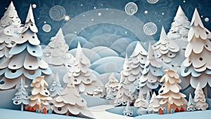 snowflakes art new blue merry winter origami christmas tree paper background. Generative AI.