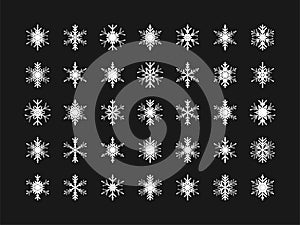 Snowflakes big set icons. Isolated Snowflake Collection. Flake crystal silhouette collection.