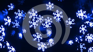 Snowflakes blue lights overlays on dark background