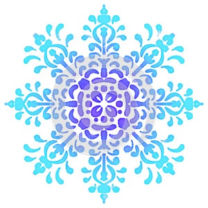 Snowflakes Christmas New Year. Abstract winter watercolor tile ornament with delicate colors - blue, turquoise, pink, purple.