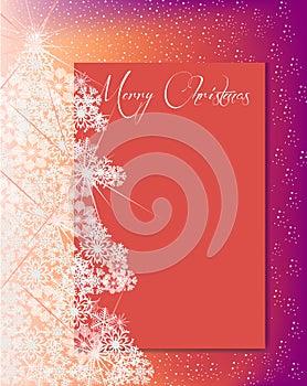 Snowflakes christmas tree and card for text orange pink