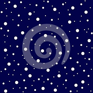 Snowflakes circle in blue sky, seamless background. Star pattern, light dots on blue background. Vector illustration