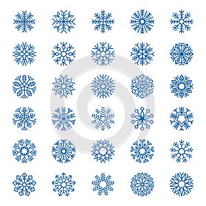 Snowflakes collection. Christmas decoration snow symbols logo design snowflakes graphic vector elements