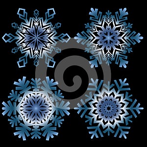 Snowflakes collection isolated on dark background. Flat line snow icons, snow flakes silhouette.