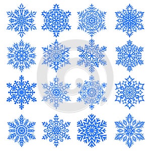 Snowflakes collection isolated on light background.