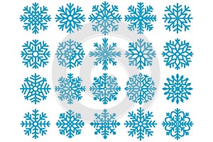 Snowflakes collection isolated on white background. Cute set of snowflake icons for Christmas decoration