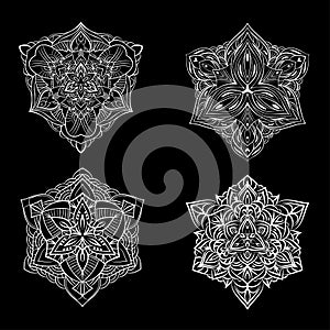 Snowflakes collection set. Flat line snow icons, snow flakes silhouette. New year ornament