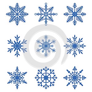 Snowflakes collection. Set of snow icons. Winter decoration elements for Christmas banner, New Year cards. Vector.