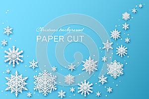 Snowflakes design. Christmas and happy new year wallpaper with paper cut snowflake. Winter holidays greeting card, xmas