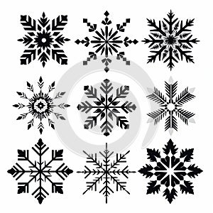 Symmetrical Black Snowflakes Vector Set Inspired By John Hejduk photo