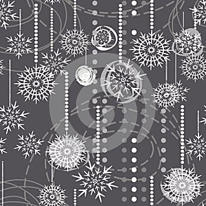 Snowflakes on gray holiday seamless pattern