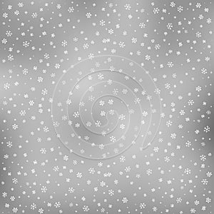 Snowflakes in grey sky - winter pattern. Snowing vector ornament.