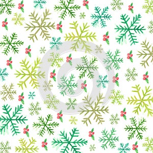 Snowflakes and holly berries-watercolor