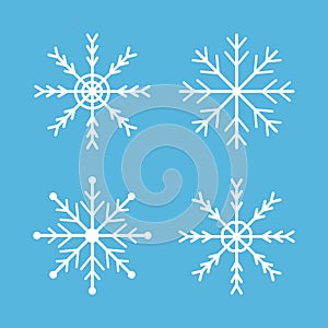 Snowflakes icon set. Four white snowflake. Merry Christmas. Happy New Year decoration sign symbol. Xmas paper craft. Snow flake.