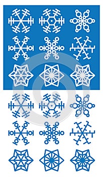 Snowflakes icons on white and blue background