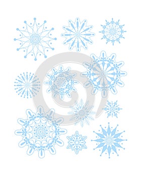 Snowflakes. A large set with snowflakes of various shapes. Winter set. A collection of snowflakes. Vector illustration