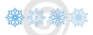 Snowflakes. Light blue snowflakes set. Snowflake different icons. Vector scalable graphics