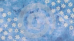 Snowflakes move on corner of blue icy theme. Stop motion