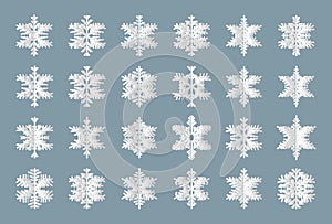 Snowflakes origami paper cut winter ice vector set
