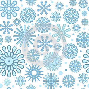 Snowflakes pattern. Background. Seamless picture. Winter Falling. Snowfall on a frosty day. Cartoon flat style. Cool