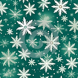 Snowflakes Pattern On Green Background - Inspired By Jeff Danziger And Kazuki Takamatsu