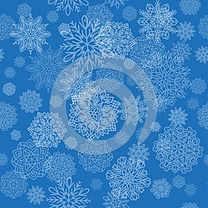Snowflakes seamless background. Snow flakes silhouette. New year ornament