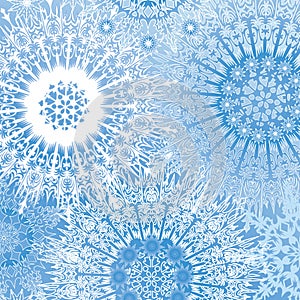 Snowflakes seamless background, snow lacy pattern.