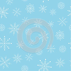 Snowflakes seamless pattern on blue background. Vector illustrations
