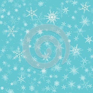 Snowflakes seamless pattern. Winter snow flake stars, falling flakes snows and snowed snowfall.