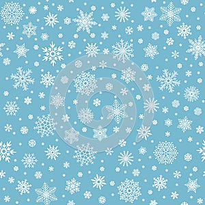 Snowflakes seamless pattern. Winter snow flake stars, falling flakes snows and snowed snowfall vector background