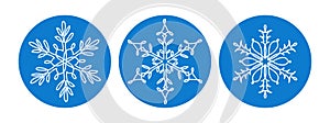 Snowflakes set of icons, signs, symbols. One continuous line art drawing of snowflake. Single line vector illustrations