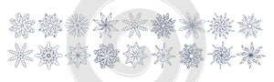 Snowflakes set isolated on white background. Flat snow icons, silhouette. Element for Christmas banner, cards. New year