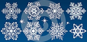 snowflakes set on a navy blue background