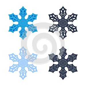 Snowflakes signs set. Blue gray snowflake icons isolated on white background. Snow flake silhouettes. Symbol of snow