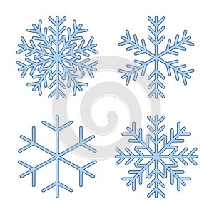 Snowflakes signs set. Blue Snowflake icons isolated on white background. Snow flake silhouettes. Symbol of snow, holiday