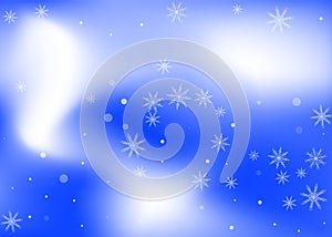 Snowflakes. Snow, snowfall. Falling scattered white snowflakes on a white-blue gradient background. Vector