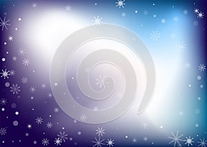 Snowflakes. Snow, snowfall. Falling scattered white snowflakes on a white-blue gradient background. Vector