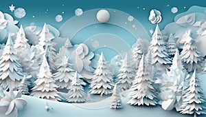 snowflakes star blue merry winter origami christmas tree background art paper. Generative AI.