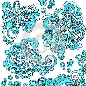 Snowflakes and Swirls Doodle Vector