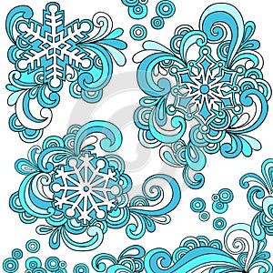 Snowflakes and Swirls Doodle Vector