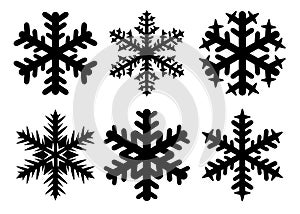 Snowflakes winter silhouette, icon set. Vector collection of snowflake icons, isolated on white background.