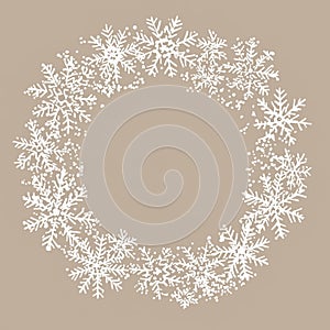 Snowflocken-umrahmter Background, round, Vektor, beige