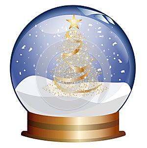 Snowglobe with golden christmas tree
