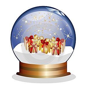 Snowglobe with presents and golden stars