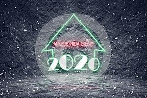 Snowing 2020 christmas holiday with colorful neon lights