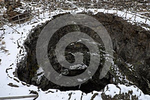 Snowing on Angelo Cave a chasm created by a gas bubble on the lava flow of 1651 in Etna Park photo