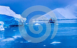 Snowing Boat Tourists Glacier Snow Mountains Paradise Bay Skintorp Cove Antarctica